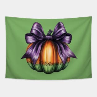 Fall Pumpkin with Big Purple Bow Tapestry