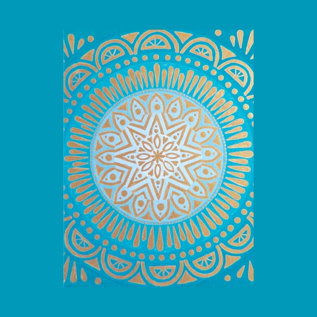 Gold on Aqua Mandala by SoozieWray