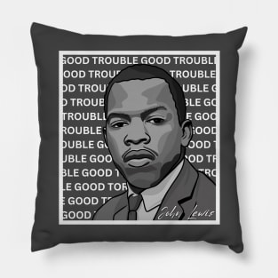 Good Trouble: John Lewis - White Font Pillow