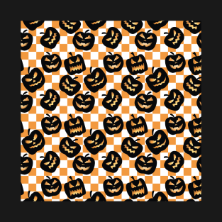 Halloween pumpkins on an orange Checkerboard pattern T-Shirt