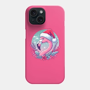 Tropical Christmas, flamingo with Santa hat Phone Case