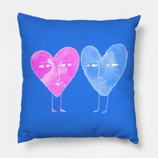 Cute blue and pink hearts in love Pillow