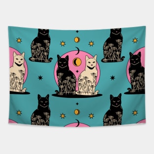 Carpe Noctem Black Cat Pattern in blue Tapestry