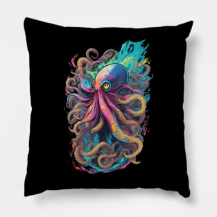 Colorful ocean cute Octopus kraken sea monster lots of pretty pastel colors Pillow