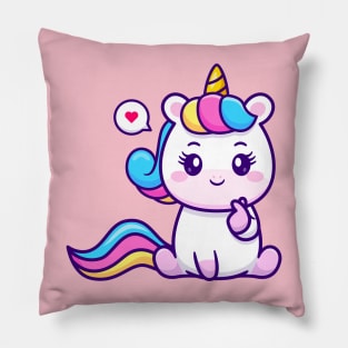 Cute Unicorn With Love Sign Hand Cartoon Pillow