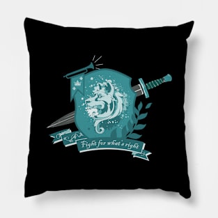 Dog crest, fight for what's right - Teal Pillow