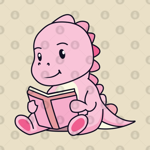 Cute Pink Dinosaur Read Book - Dinosaur Birthday by Kawaii Bomb