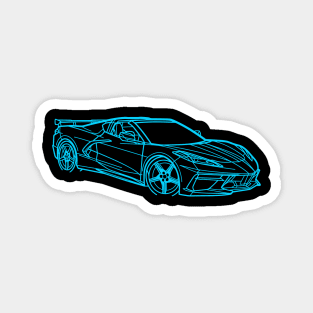 Rapid Blue C8 Racecar 3/4 View Outline Silhouette Outline Blue Supercar Sports car Racing car C8 Corvette Magnet