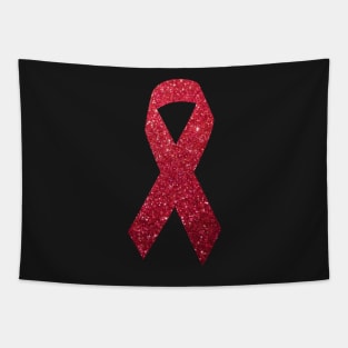 Red Faux Glitter Awareness Ribbon Tapestry