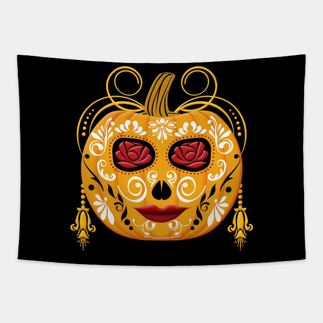 Mexican Halloween pumpkin Tapestry by vjvgraphiks