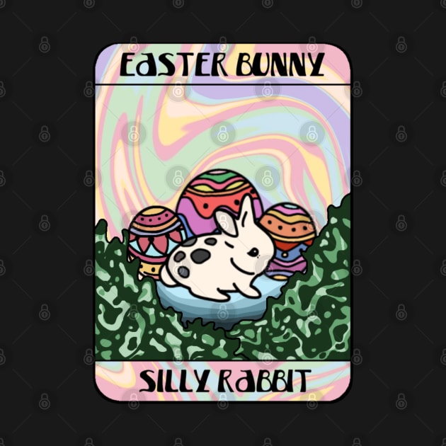 Cute Netherland Dwarf Bunny Celebrating Easter with Colorful Eggs Vintage Bunny Tarot by wigobun