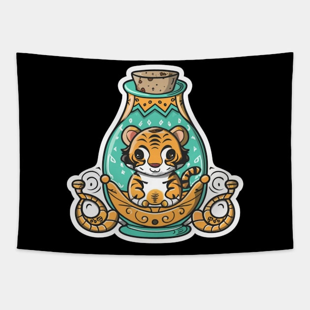 Cute Baby Tiger in a Genie Bottle Tapestry by joolsd1@gmail.com