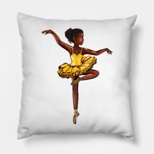 black ballerina  in yellow dress- #7 African American brown skin ballerina Pillow