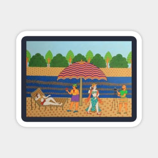 Indian folk art phad painting with modern fusion, Summer beach theme Magnet