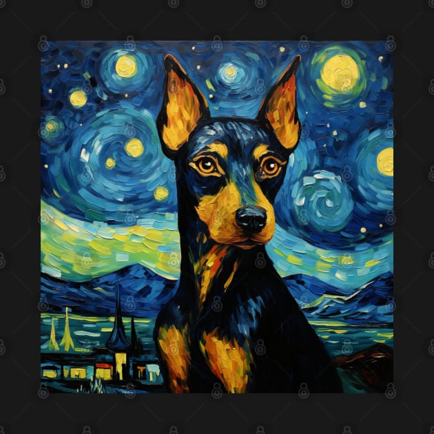 German Pinscher portrait in Van Gogh Starry Night style by NatashaCuteShop
