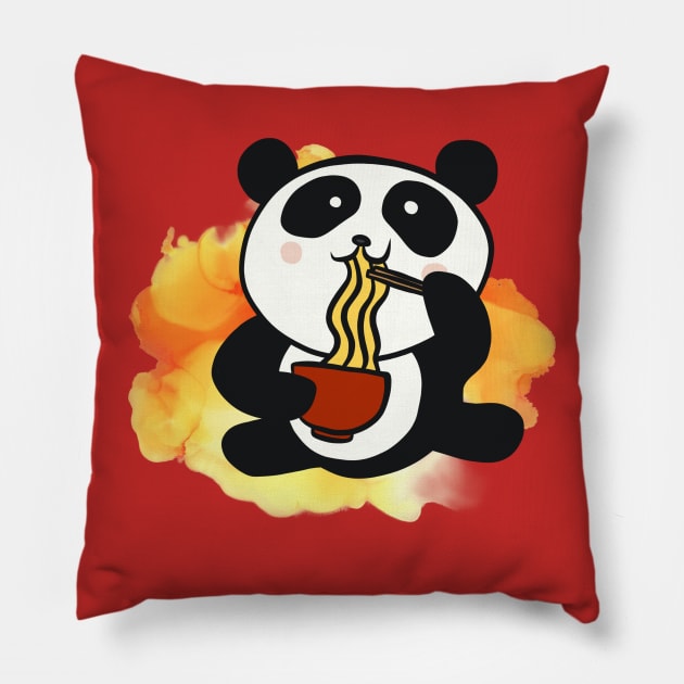 Look Cute Panda Eat Noodles - Adorable Panda - Kawaii Panda Pillow by Suga Collection