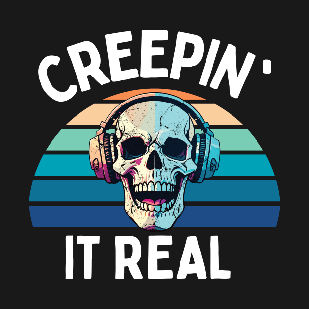 Creepin' it real retro halloween style -cool retro skull design for halloween by Motivated Winning Mindset