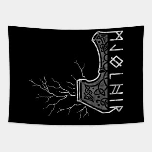 The hammer of Thor with lightning - Mjolnir Tapestry