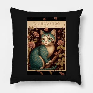 green and yellow cat - Japanese style Pillow