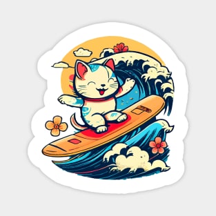 Cute Kitty Surfs Magnet