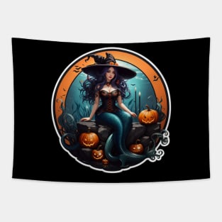 Halloween Witch with Mermaid Legs Tapestry