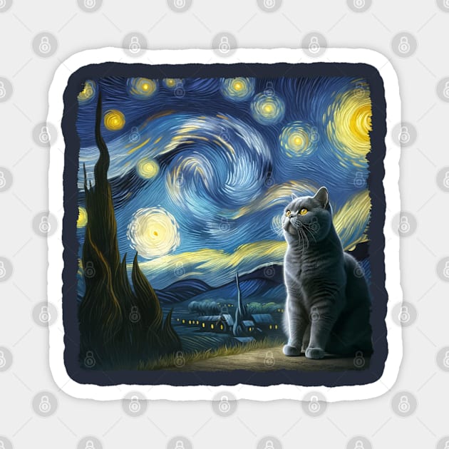 Chartreux Starry Night Inspired - Artistic Cat Magnet by starry_night