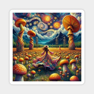 Mushroom Mandala Dancing Girl Magnet