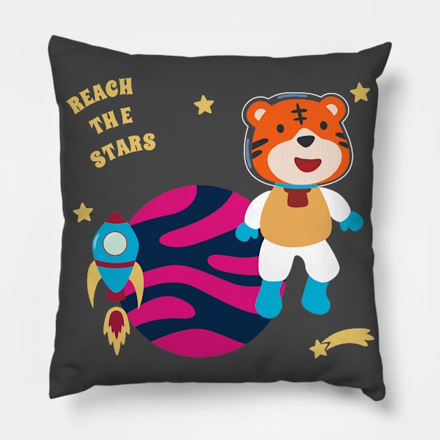 Space tiger or astronaut in a space suit with cartoon style. Pillow by KIDS APPAREL