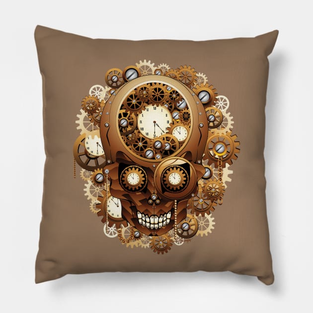 Steampunk Skull Vintage Style Pillow by BluedarkArt