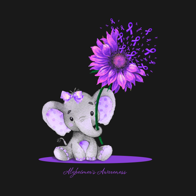 ALZHEIMER'S AWARENESS Cute Elephant Sunflower Purple Ribbon Gift Support Alzheimers Survivor