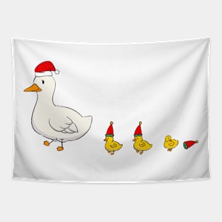 Mommy Duck and Ducklings with Christmas Santa Hat Tapestry