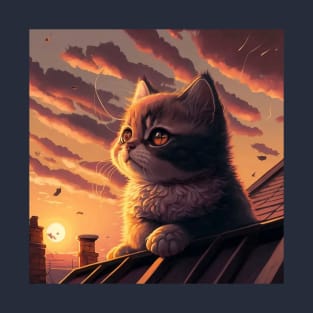 a cute kitten on the roof of the house T-Shirt