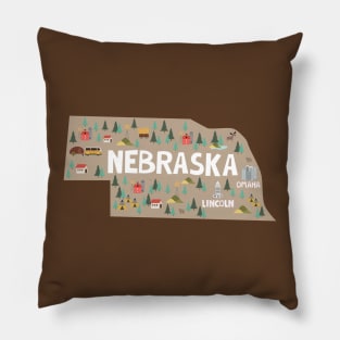 Nebraska State USA Illustrated Map Pillow