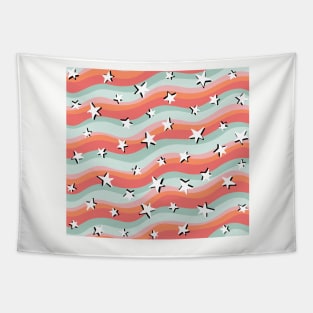 Stars and Stripes Teal and Orange Fun Colourful Pattern Tapestry