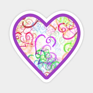 Pink and Purple Curved Hearts on Cream Magnet