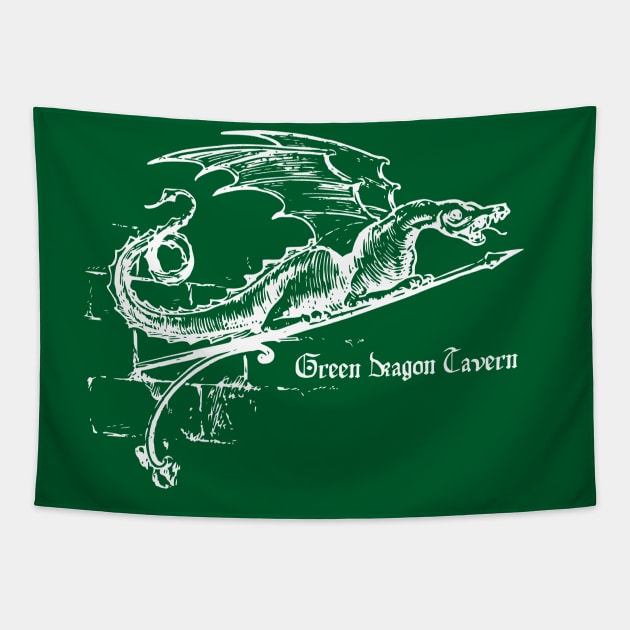 Green Dragon Tavern, White, Transparent Background Tapestry by Phantom Goods and Designs