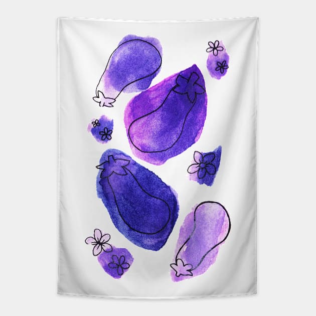 Purple Eggplant Watercolor Tapestry by saradaboru