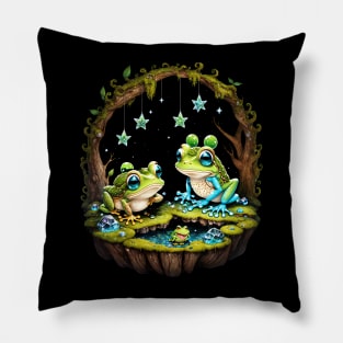 Cave Frogs And Glowing Crystals Pillow