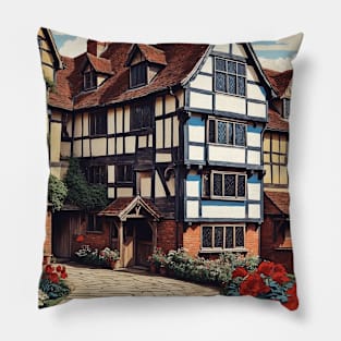 Shakespeare's Birthplace Stratford-upon-Avon Vintage Travel Tourism Poster Pillow