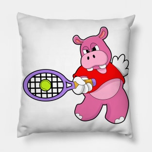 Hippo at Tennis with Tennis racket Pillow