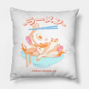 Cute Japanese Cat Eating Ramen Food Japan Anime Style Fresh Noodles Pillow