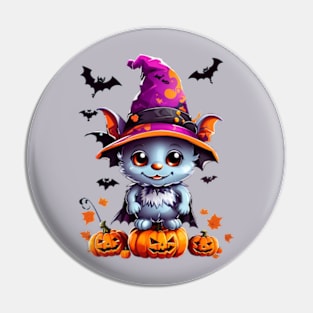 Cute halloween bat with hat Pin