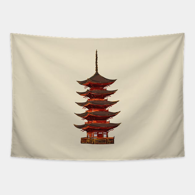 Image of a pagoda Tapestry by aleksandrakrylova