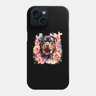 A rottweiler decorated with beautiful watercolor flowers Phone Case