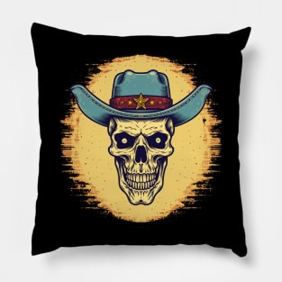 Retro Western Cowboy Skull Pillow