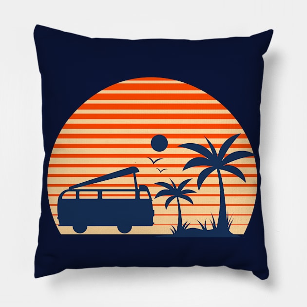 80s retro sunset beach Pillow by Creastore