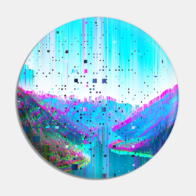 Mountain Nature View Glitch Art Pin by GLITCH.HUB