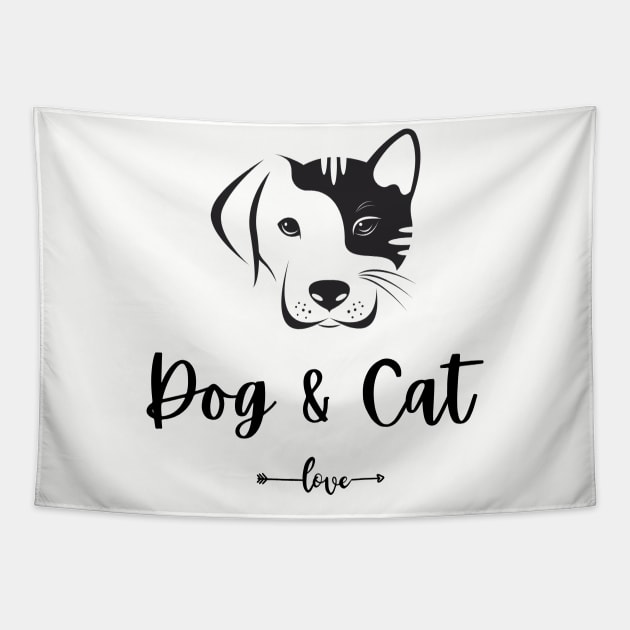 Dog and Cate Love Tapestry by Maful