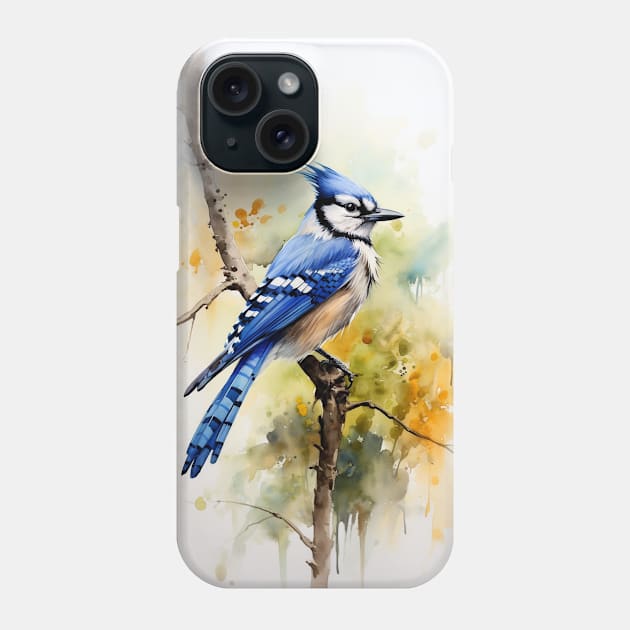 Watercolor blue jay bird artistic animal artsy painting Phone Case by Kertz TheLegend