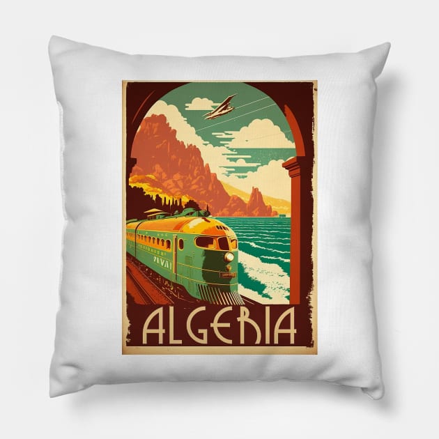 Algeria Coastline Railway Vintage Travel Art Poster Pillow by OldTravelArt